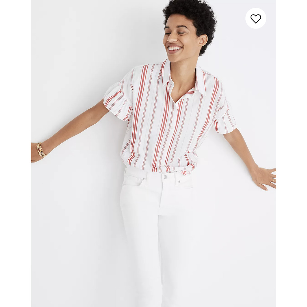 Madewell Central Ruffle-Sleeve Shirt in Carey Stripe